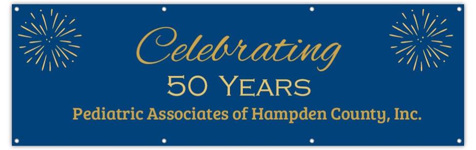 a banner that says celebrating 50 years pediatric associates of hampden county, inc